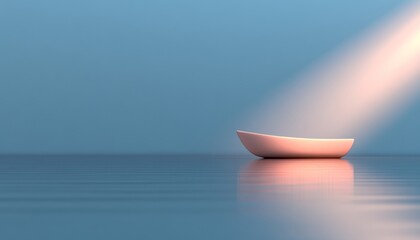 Wall Mural - Soft light illuminates a serene boat floating on calm water during twilight hours