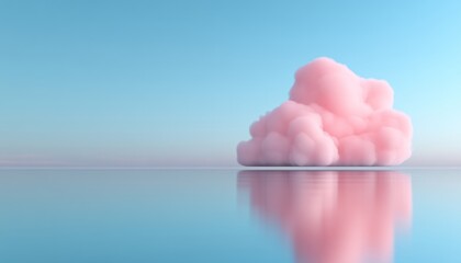 Wall Mural - Soft pink cloud reflecting on tranquil water under a clear blue sky at dawn