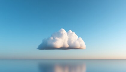 Wall Mural - A single fluffy cloud floating above a serene ocean at sunset