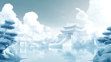 Wall Mural - White Temple, wallpaper, a religious site amidst beautiful scenery