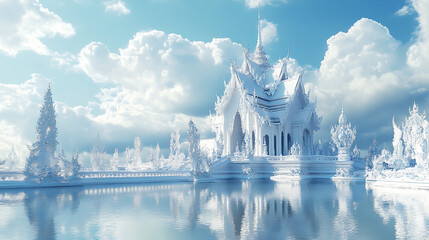 Wall Mural - White Temple, wallpaper, a religious site amidst beautiful scenery