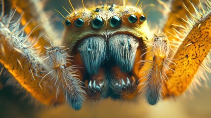 Poster - Close-up of a Jumping Spider with Large Eyes and Hairy Legs