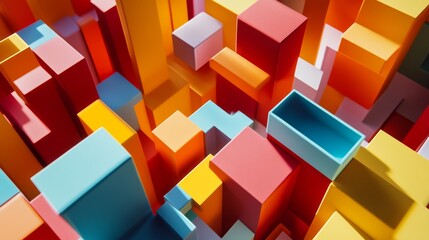 Poster - A creative block-building scene with abstract, colorful blocks, Contemporary artistic style