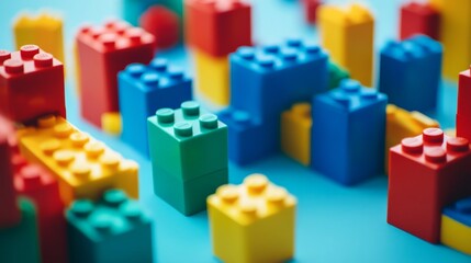Poster - A creative building blocks scene in a children's educational center, Blocks arranged in educational patterns, Educational creativity style