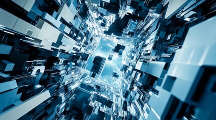 Poster - A creative building blocks scene in a futuristic space station, Blocks arranged in zero gravity, Space station creativity style