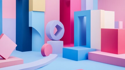 Aufkleber - A creative building blocks scene in a futuristic studio, Blocks arranged in a geometric pattern, Futuristic design style