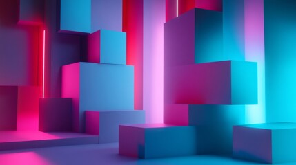 Aufkleber - A creative building blocks scene in a futuristic studio, Blocks arranged in a geometric pattern, Futuristic design style