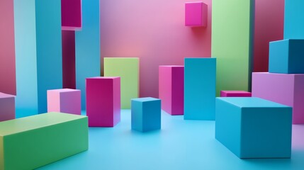 Aufkleber - A creative building blocks scene in a futuristic studio, Blocks arranged in a geometric pattern, Futuristic design style