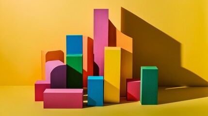Poster - A creative building blocks scene in a minimalist studio, Colorful blocks arranged in a pattern, Contemporary artistry style