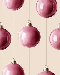 Wall Mural - A seamless Pattern Elegant pink Christmas ornaments beautifully arranged on a soft background.