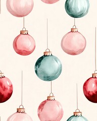 Wall Mural - A seamless Pattern Elegant watercolor ornaments hanging in festive colors create a joyful ambiance.