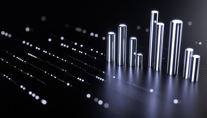Poster - Audio waveform visualization with metallic bars and light spots on dark background