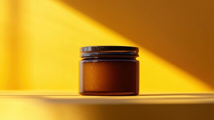 Poster - Amber Glass Jar with Lid on Yellow Surface