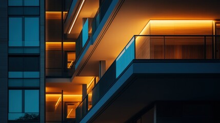 Poster - Modern Building Interior with Warm Lighting and Geometric Shapes