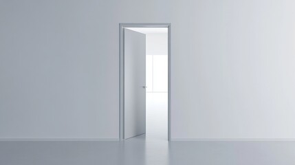 A door is open in a room with a white wall