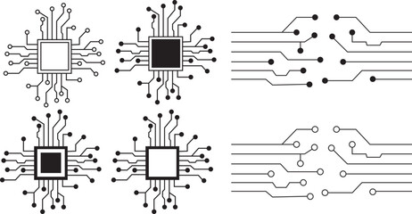 abstract technology background circuit board pattern icons set isolated transparent. ai chip electro