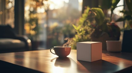 Poster - A Cup of Coffee, a Box, and a Window View