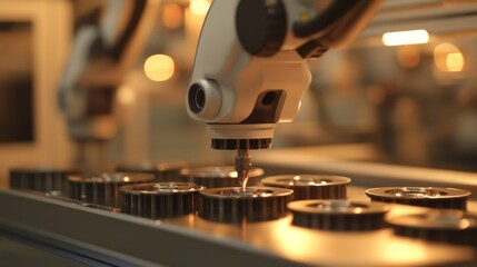 Poster - Industrial Robot Arm Performing Precision Work on Metal Parts