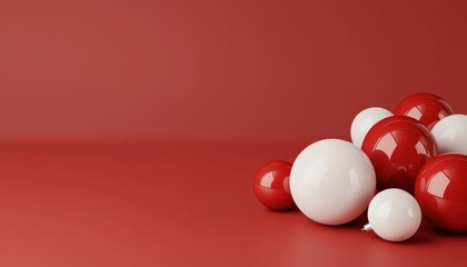 Poster - A collection of red and white spheres arranged on a matching red surface, creating a minimalist and harmonious visual effect.
