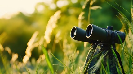 Poster - A relaxing birdwatching session in a tranquil nature reserve, Binoculars and field guides ready for observation, Wildlife discovery style