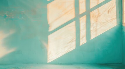 Aufkleber - Gentle sunlight casts soft patterns on a blue wall, enhancing the serene ambiance of the indoor area in the afternoon