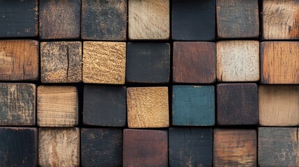 Poster - This wooden block pattern features an array of textures and colors, ideal for design projects or as a unique backdrop