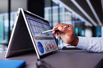 Poster - African Businessman Using Analytics Data KPI Dashboard