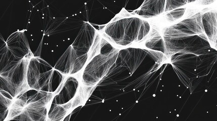 Poster - Abstract white mesh network on a black background with dots and lines.