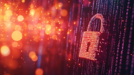 Aufkleber - A digital padlock made of binary code against a background of red and blue bokeh lights, representing online security and data protection.