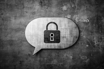 Aufkleber - Black and White Aerial Photography of a Speech Bubble with a Lock Icon and Password, Symbolizing Private Conversations and Online Security in the Digital Age