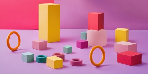 Aufkleber - Colorful geometric shapes on a purple background.