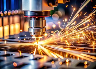 Poster - Close-Up of a Laser Cutting Machine in Action Showcasing Precision Metal Fabrication Technology with High Depth of Field for Industrial Applications