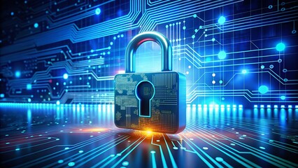 Poster - Digital Padlock Symbol on a Blue Background Signifying Data Security, Encryption, and Online Privacy Protection, Ideal for Illustrating Cybersecurity Concepts and Technologies