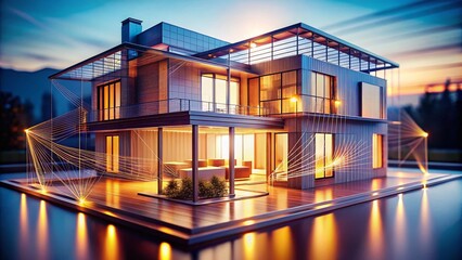 Poster - Digital Wireframe Model of a Modern Home Showcasing Innovative Architectural Design and Contemporary Aesthetics in a Realistic Candid Photography Style for Visual Inspiration