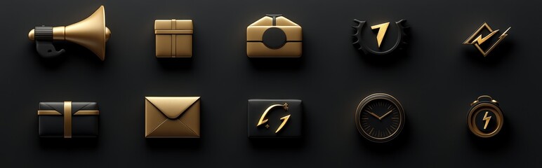 Wall Mural - Set of sleek black and gold icons for web and app design
