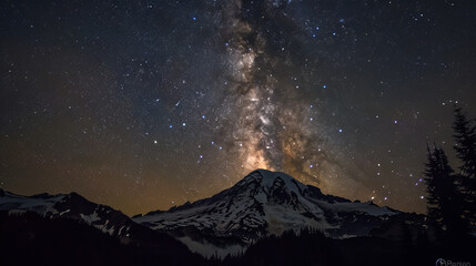 Stunning night sky with the Milky Way stretching across a starry backdrop. Ideal for nature and astronomy themes.