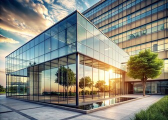 Poster - Minimalist Commercial Building with Clean Lines and Large Glass Windows Showcasing Simplicity and Elegance in Neutral Tones for Modern Architectural Photography