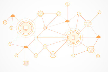 Poster - Abstract visual of social media and cloud network connections. Digital nodes linked through technology on a white background. 3D Rendering