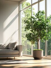 Wall Mural - Living Room with Couch and Plant