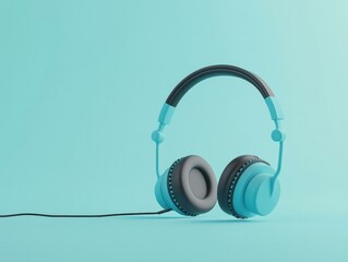 Poster - Blue headphones on a blue background. AI.