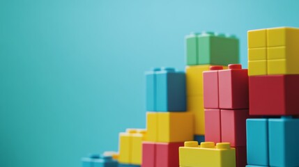 Poster - A tranquil block-building scene with creatively arranged colorful bricks, Playful construction style, photo of