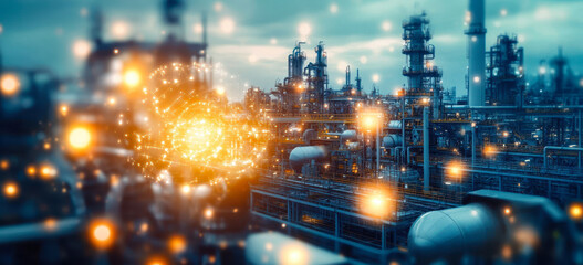 Poster - industrial factory with futuristic technology and digital transformation concept
