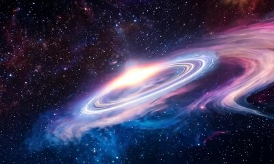 Wall Mural - Amazingly colorful galaxy in outer space, with swirling, sparkling stars, vibrant nebulae in pinks, blues, and purples, and a glowing, radiant core