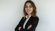 © ittipol - an attractive female business manager standing in front of white background with her arms crossed and smiling at the camera ,generative ai