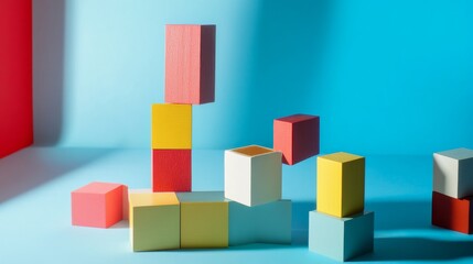 Aufkleber - An abstract block-building setup with geometric patterns, Contemporary construction style, photo of