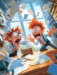 © Natthawadee - Surprised Cartoon Characters In Office Chaos.