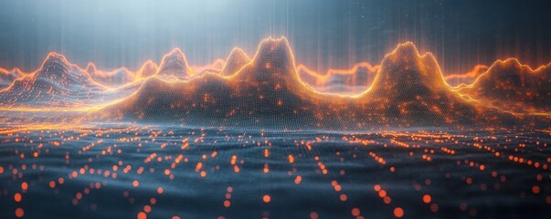 Wall Mural - Glowing Digital Mountain Landscape