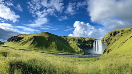 Wall Mural - Waterfall in a Lush Green Landscape