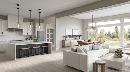 Poster - A large open living room with a white couch