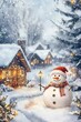 © ma - A snowman stands in front of the house, wearing festive and a hat